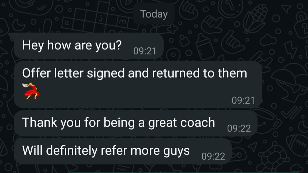 WhatsApp testimonial from Fatima Khoury